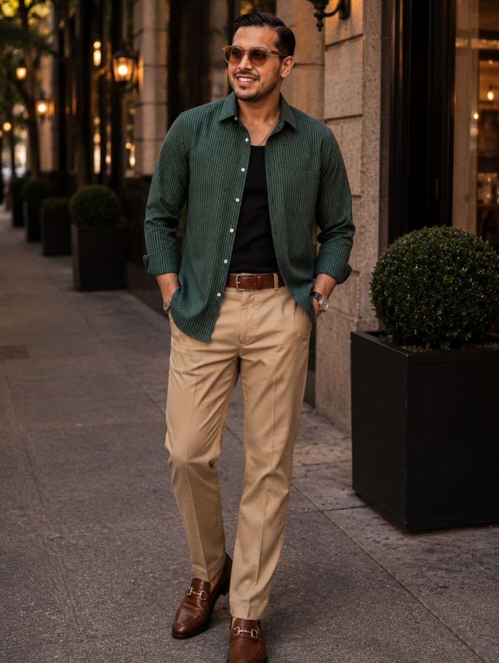 Murano Men's Forest Green Vertical-Stripe Shirt Jacket